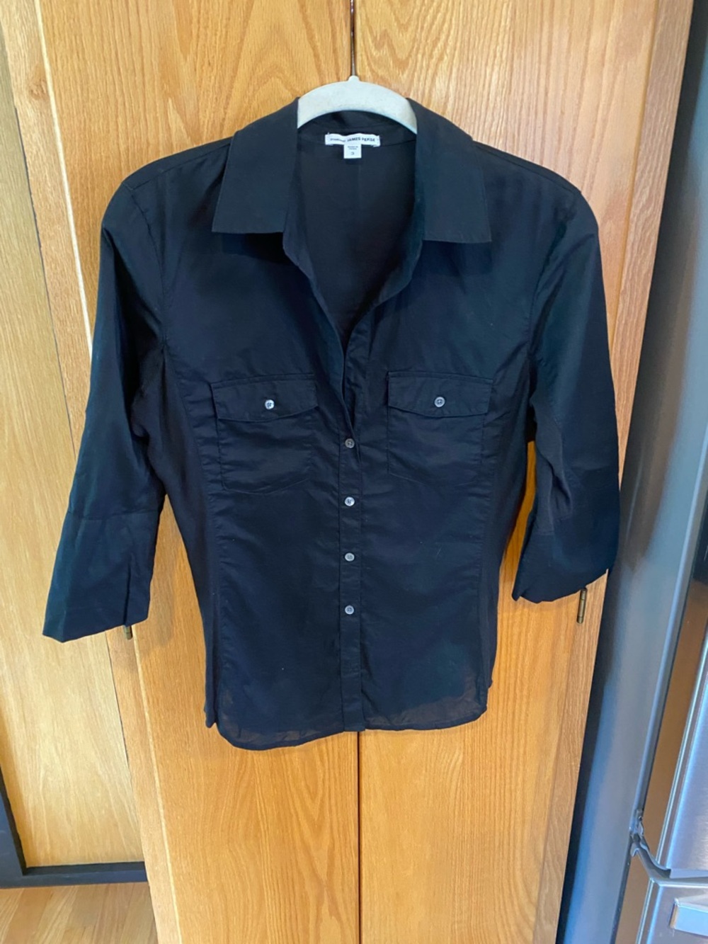 James Perse Black Button-Front Collared Shirt